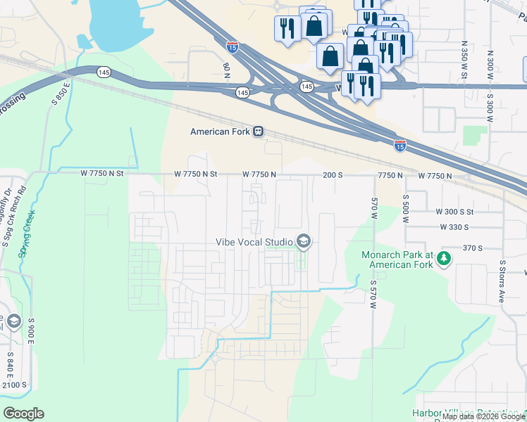 map of restaurants, bars, coffee shops, grocery stores, and more near 6880 West 7750 North in American Fork
