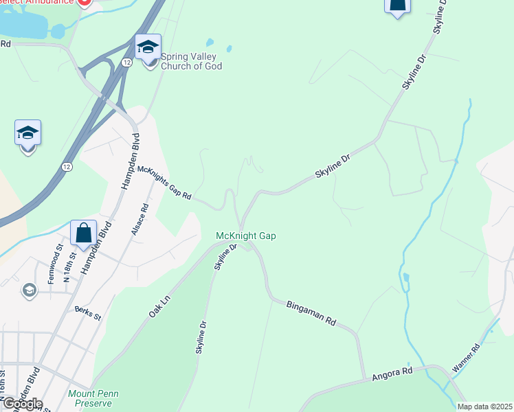 map of restaurants, bars, coffee shops, grocery stores, and more near 315 Skyline Drive in Reading