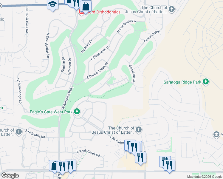 map of restaurants, bars, coffee shops, grocery stores, and more near 8620 North Cottonwood Alley in Eagle Mountain