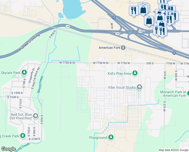 map of restaurants, bars, coffee shops, grocery stores, and more near 7099 West 7750 North in American Fork