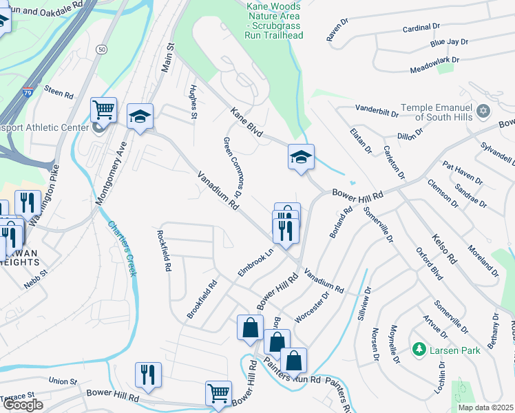 map of restaurants, bars, coffee shops, grocery stores, and more near 314 Elmbrook Lane in Pittsburgh