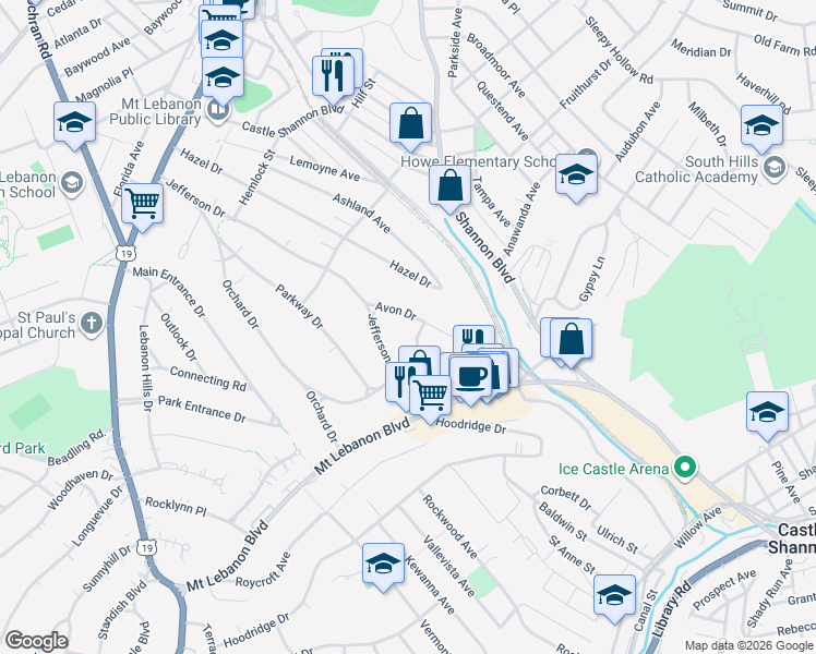 map of restaurants, bars, coffee shops, grocery stores, and more near 365 Jefferson Drive in Pittsburgh