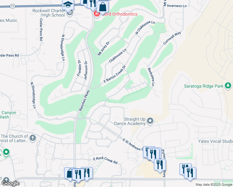map of restaurants, bars, coffee shops, grocery stores, and more near Cunning Hill Drive in Eagle Mountain
