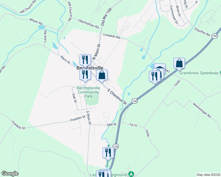 map of restaurants, bars, coffee shops, grocery stores, and more near 87 East Chestnut Street in Bechtelsville