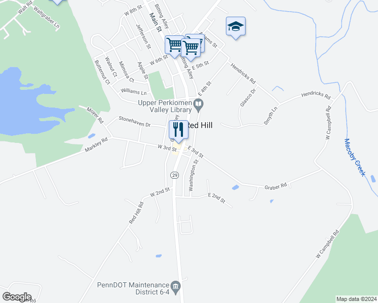 map of restaurants, bars, coffee shops, grocery stores, and more near 40 East 3rd Street in Red Hill