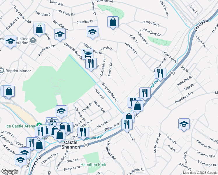 map of restaurants, bars, coffee shops, grocery stores, and more near 934 Sleepy Hollow Road in Pittsburgh