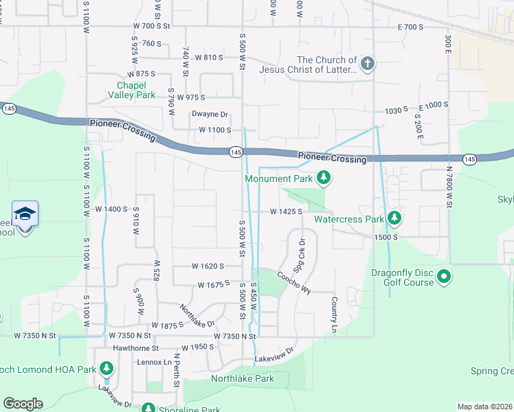 map of restaurants, bars, coffee shops, grocery stores, and more near 448 West 1425 South in Lehi