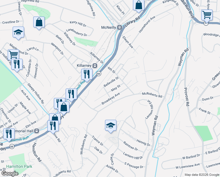 map of restaurants, bars, coffee shops, grocery stores, and more near 3158 May in Pittsburgh