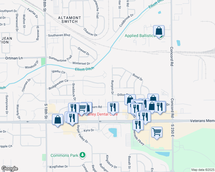 map of restaurants, bars, coffee shops, grocery stores, and more near 3302 Runyon Drive in Lafayette