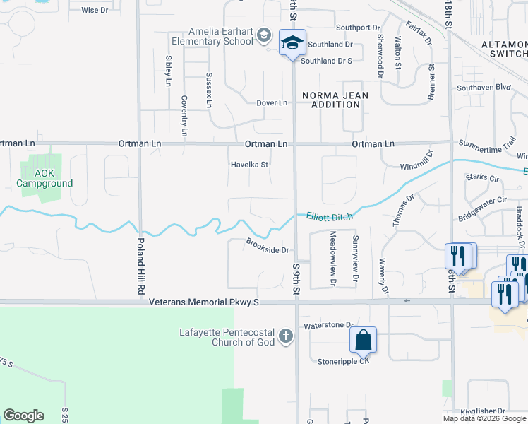 map of restaurants, bars, coffee shops, grocery stores, and more near 3815 Gate Road in Lafayette