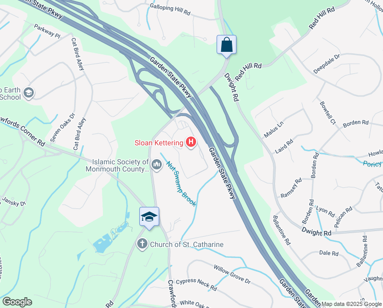map of restaurants, bars, coffee shops, grocery stores, and more near 480 Red Hill Road in Middletown Township