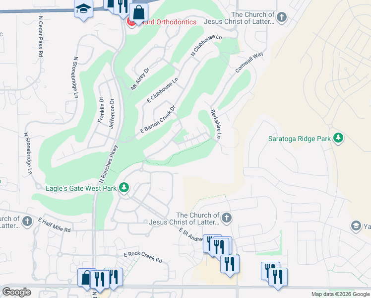 map of restaurants, bars, coffee shops, grocery stores, and more near 8620 North Cottonwood Alley in Eagle Mountain