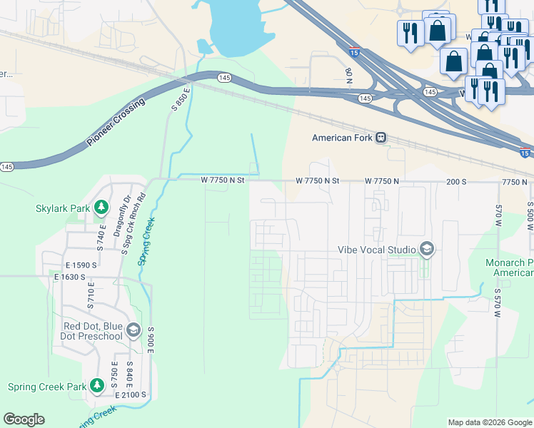 map of restaurants, bars, coffee shops, grocery stores, and more near 7099 West 7750 North in American Fork