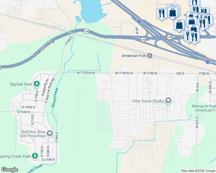 map of restaurants, bars, coffee shops, grocery stores, and more near 7099 West 7750 North in American Fork