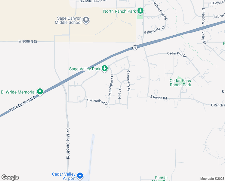map of restaurants, bars, coffee shops, grocery stores, and more near 8609 Hills Drive in Eagle Mountain