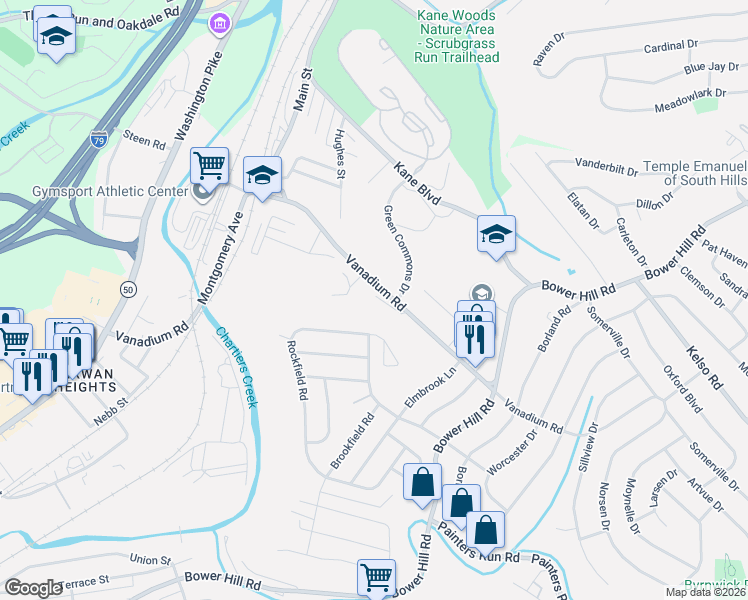 map of restaurants, bars, coffee shops, grocery stores, and more near 282 The Pines Drive in Pittsburgh