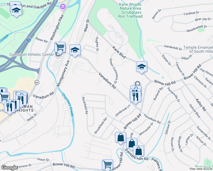 map of restaurants, bars, coffee shops, grocery stores, and more near 282 The Pines Drive in Pittsburgh