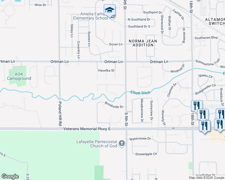 map of restaurants, bars, coffee shops, grocery stores, and more near 3815 Gate Road in Lafayette