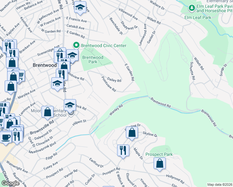 map of restaurants, bars, coffee shops, grocery stores, and more near 434 Pointview Road in Pittsburgh