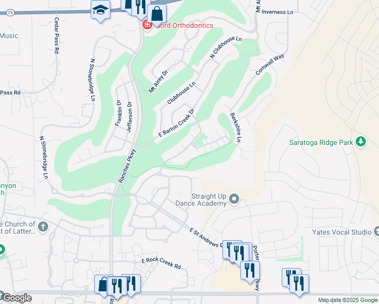 map of restaurants, bars, coffee shops, grocery stores, and more near 3846 East Cunninghill Drive in Eagle Mountain