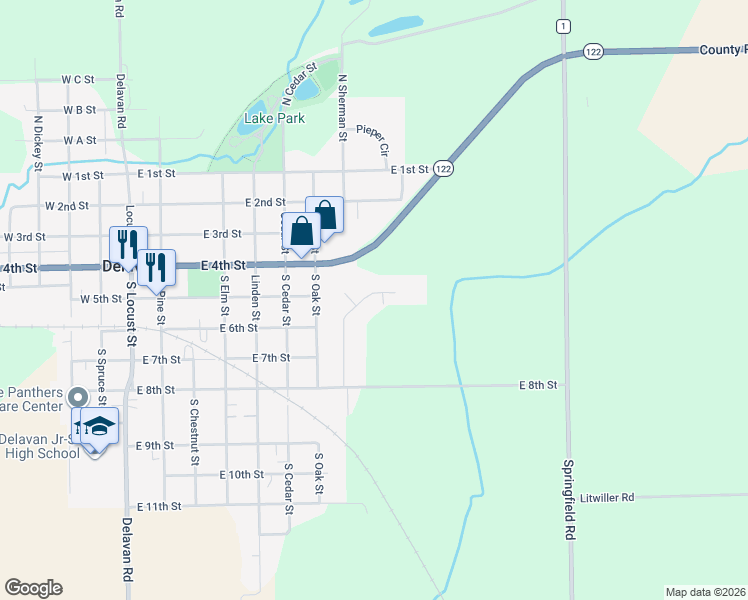 map of restaurants, bars, coffee shops, grocery stores, and more near 207 Heritage Court in Delavan