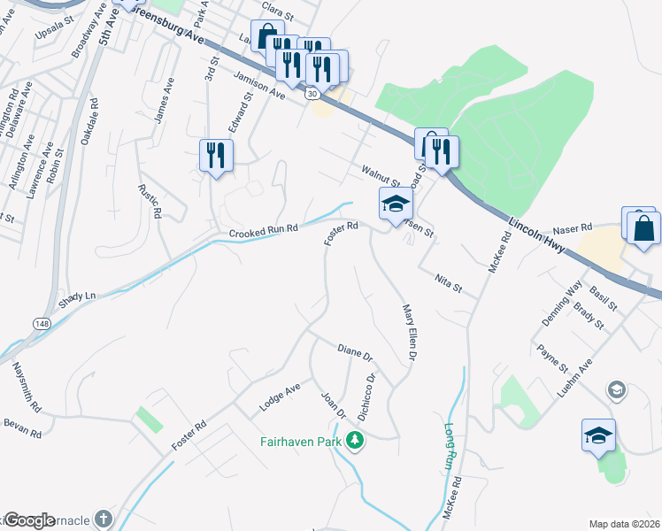 map of restaurants, bars, coffee shops, grocery stores, and more near in North Versailles Township