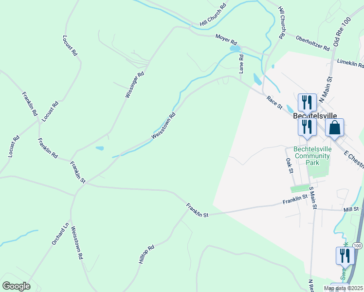 map of restaurants, bars, coffee shops, grocery stores, and more near 454 Franklin Road in Boyertown