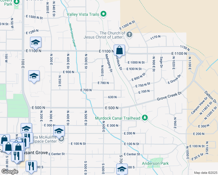 map of restaurants, bars, coffee shops, grocery stores, and more near 622 East 700 North in Pleasant Grove