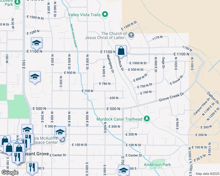map of restaurants, bars, coffee shops, grocery stores, and more near 622 East 700 North in Pleasant Grove