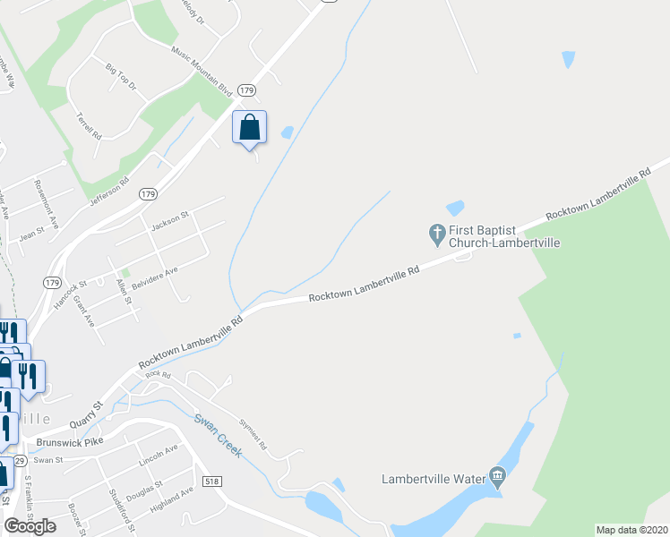 map of restaurants, bars, coffee shops, grocery stores, and more near 32 Rocktown Lambertville Road in Lambertville