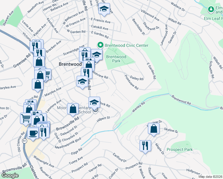map of restaurants, bars, coffee shops, grocery stores, and more near 3800 Oakton Road in Pittsburgh