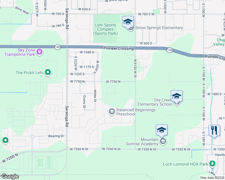 map of restaurants, bars, coffee shops, grocery stores, and more near 1902 West 1400 South in Lehi