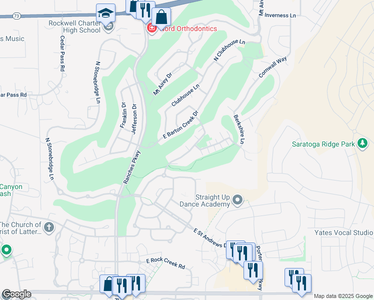 map of restaurants, bars, coffee shops, grocery stores, and more near 3827 East Cunninghill Drive in Eagle Mountain