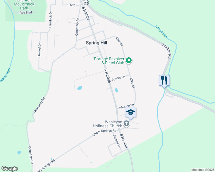 map of restaurants, bars, coffee shops, grocery stores, and more near 1896 Springhill Road in Portage