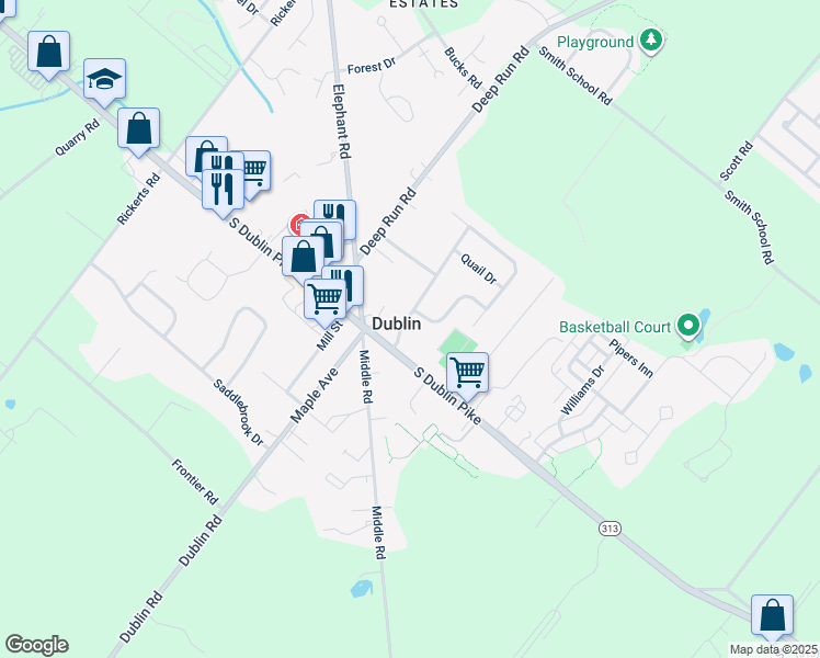 map of restaurants, bars, coffee shops, grocery stores, and more near 103 Village Green Lane in Dublin
