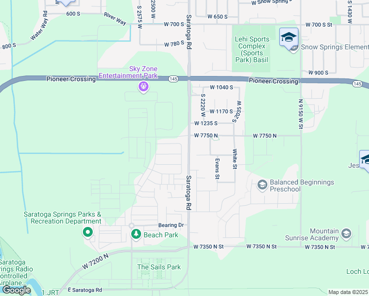 map of restaurants, bars, coffee shops, grocery stores, and more near 1232 East Peterson Lane in Saratoga Springs