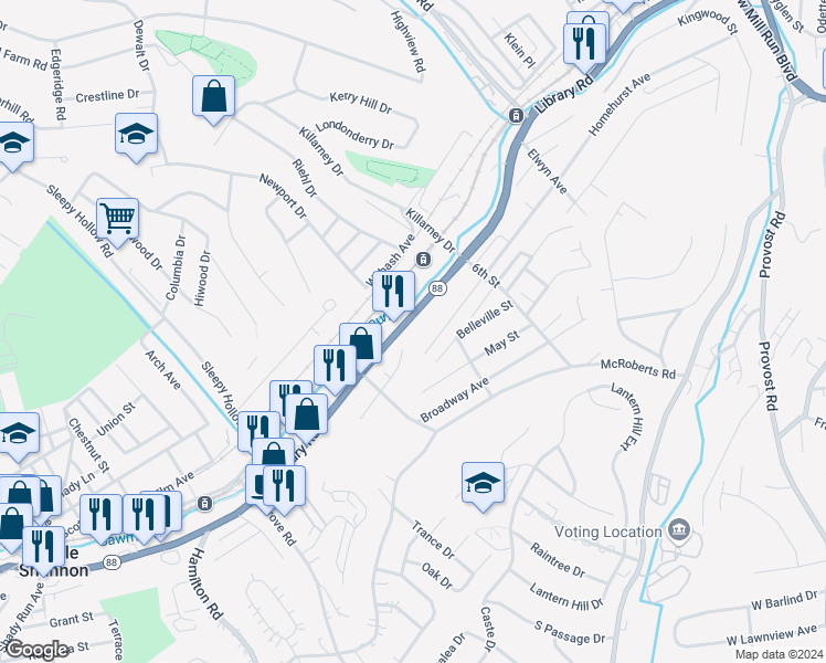 map of restaurants, bars, coffee shops, grocery stores, and more near 3196 Home Avenue in Pittsburgh