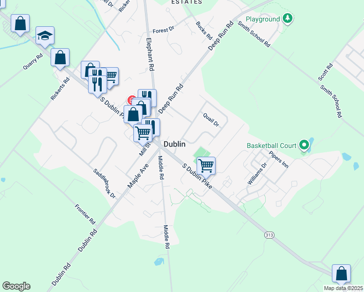 map of restaurants, bars, coffee shops, grocery stores, and more near 103 Village Green Lane in Dublin