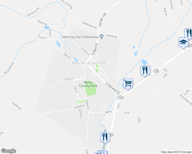 map of restaurants, bars, coffee shops, grocery stores, and more near 13 Church Street in Bechtelsville