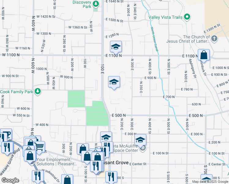map of restaurants, bars, coffee shops, grocery stores, and more near 810 North 100 East in Pleasant Grove