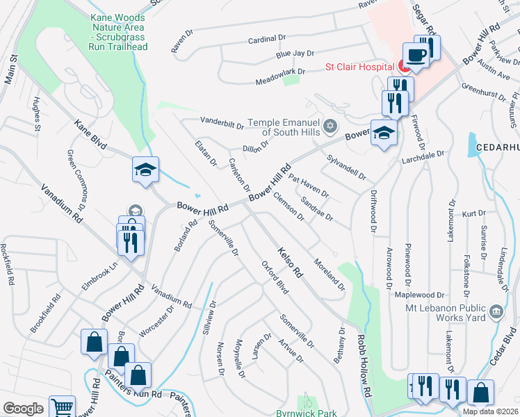 map of restaurants, bars, coffee shops, grocery stores, and more near 506 Kelso Road in Pittsburgh