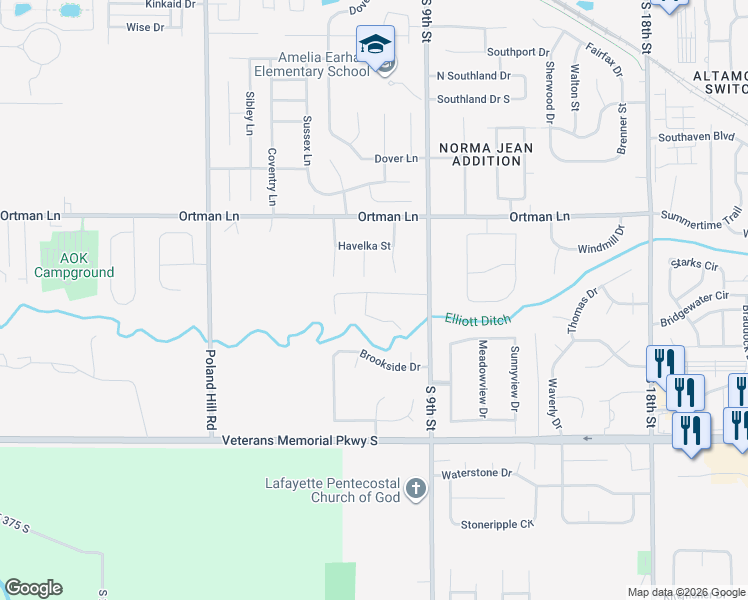 map of restaurants, bars, coffee shops, grocery stores, and more near 3815 Gate Road in Lafayette