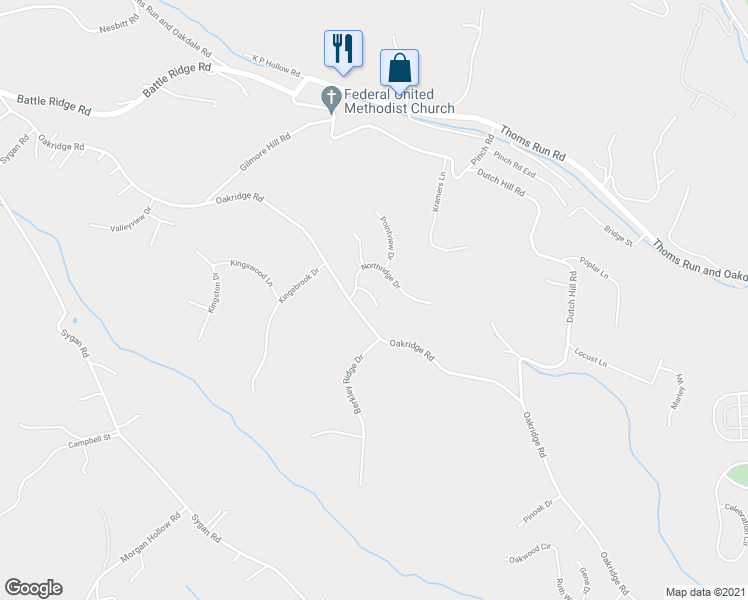map of restaurants, bars, coffee shops, grocery stores, and more near 405 South Point Court in McDonald