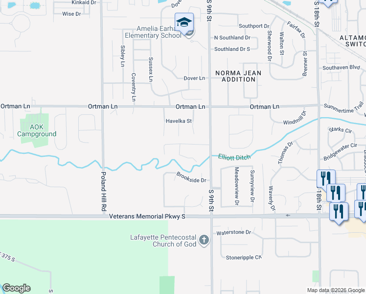 map of restaurants, bars, coffee shops, grocery stores, and more near 3815 Gate Road in Lafayette
