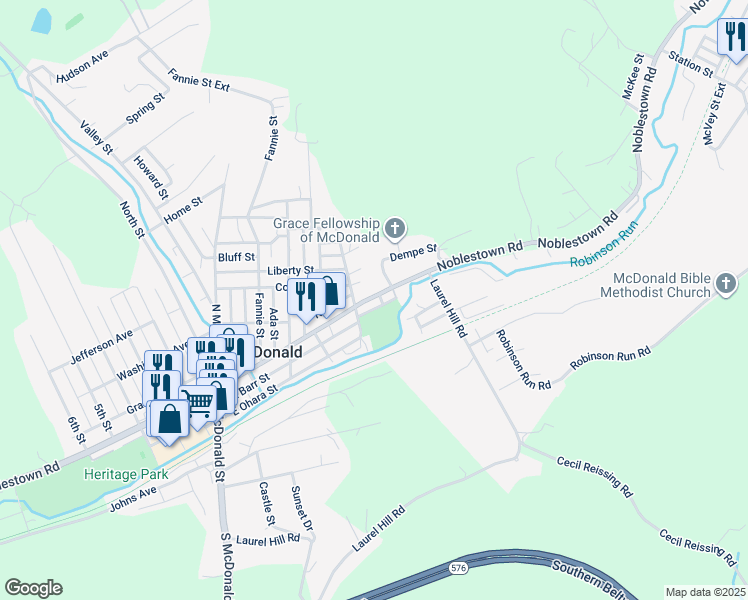 map of restaurants, bars, coffee shops, grocery stores, and more near 414 East Lincoln Avenue in McDonald