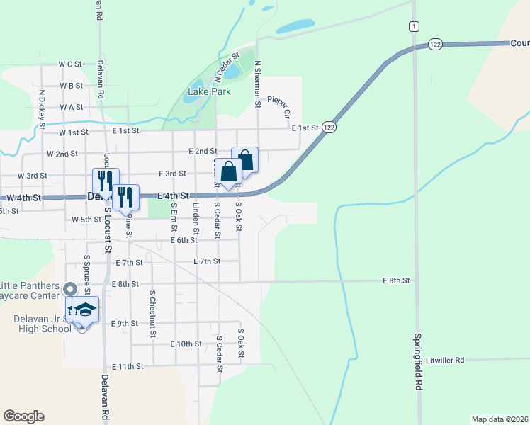 map of restaurants, bars, coffee shops, grocery stores, and more near 207 Heritage Court in Delavan