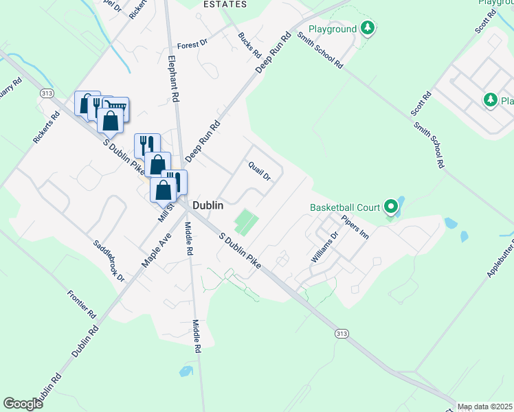 map of restaurants, bars, coffee shops, grocery stores, and more near 100 Olde Pilgrim Road in Dublin