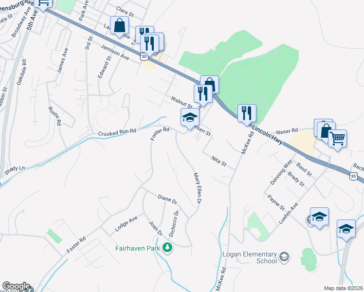 map of restaurants, bars, coffee shops, grocery stores, and more near 246 Mary Ellen Drive in North Versailles