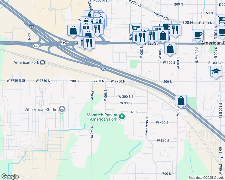 map of restaurants, bars, coffee shops, grocery stores, and more near 256 450 West in American Fork