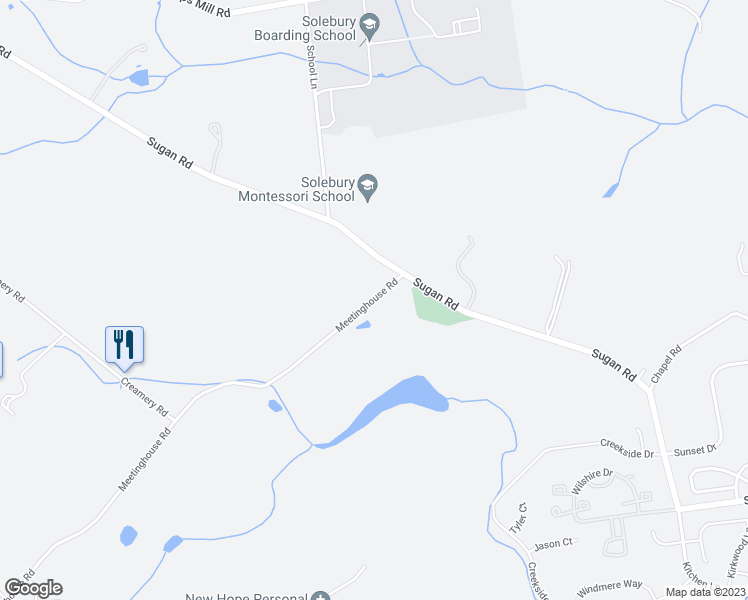 map of restaurants, bars, coffee shops, grocery stores, and more near 6570 Meetinghouse Road in New Hope